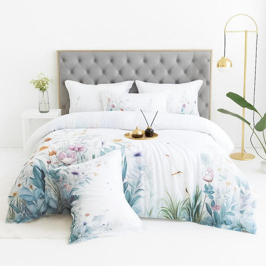 Elegant Floral Bedding Set - Luxurious Egyptian Cotton Duvet Covers in Misty Grey