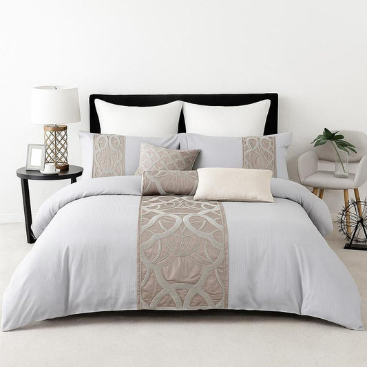 Elegant Grey Egyptian Cotton Bedding Set with Embroidered Accents