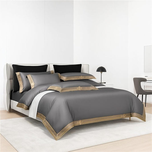 Grigio Premium Duvet Cover Set - 1000 TC Egyptian Cotton with Golden Embroidery