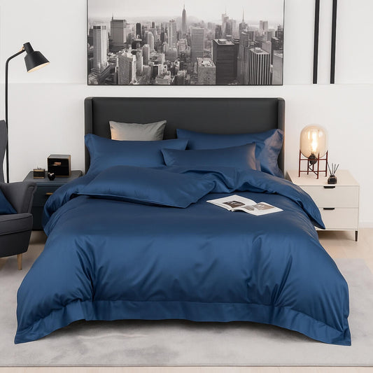 Hotel Blue - Egyptian Cotton Bedding Set with Sateen Finish, Duvet Cover & Pillowcases