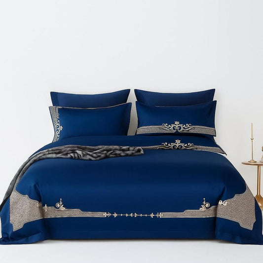 Luxurious 1000TC Egyptian Cotton Bedding Set - Royal Blue Duvet Cover, Pillowcases & Bed Sheet