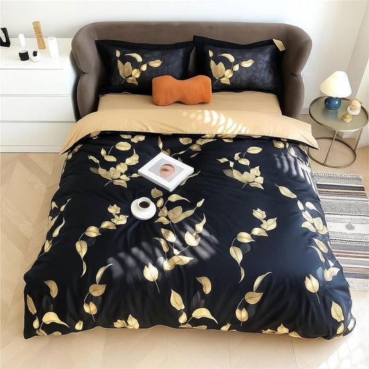Luxurious Gold Leaves Bedding Set - Silky Egyptian Cotton Duvet Cover