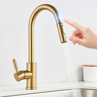 Smart Touch Kitchen Faucet With 360° Rotation & Dual Outlet - Brushed Nickel Finish