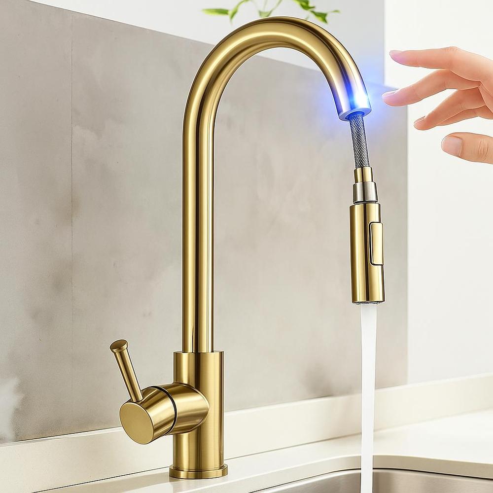 Smart Touch Kitchen Faucet With 360° Rotation & Dual Outlet - Brushed Nickel Finish