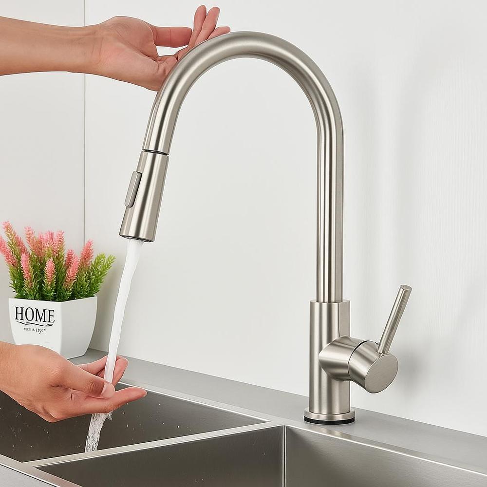 Smart Touch Kitchen Faucet With 360° Rotation & Dual Outlet - Brushed Nickel Finish