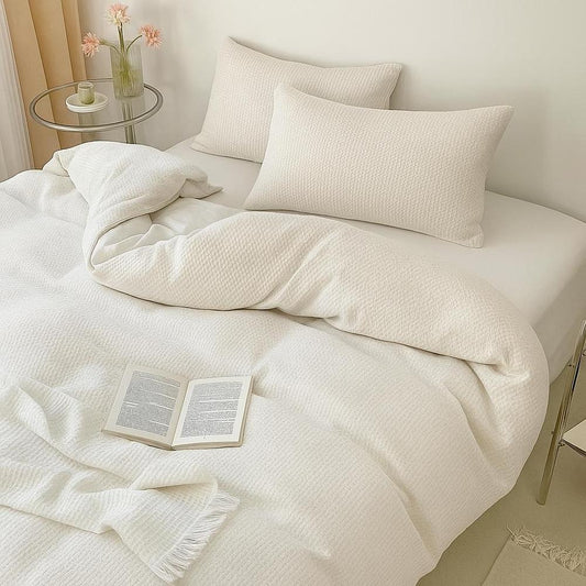 Soft Wash Cotton Duvet Cover Set - Waffle Grid Design, King Size Duvet Cover